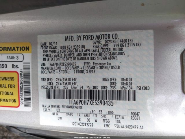 1FA6P0H7XE5390435 Ford FUSION SE