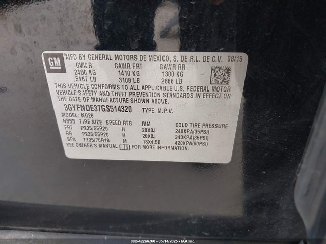 2016 CADILLAC SRX 3GYFNDE37GS514320 Photo 8