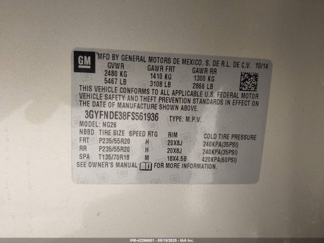2015 CADILLAC SRX 3GYFNDE38FS561936 Photo 8