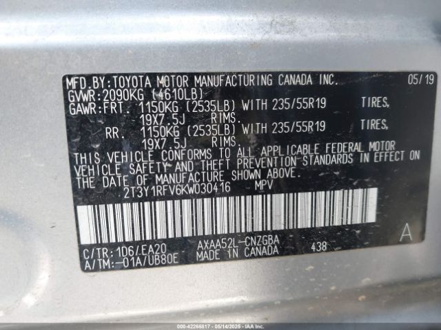 2T3Y1RFV6KW030416 Toyota Rav4 Limited