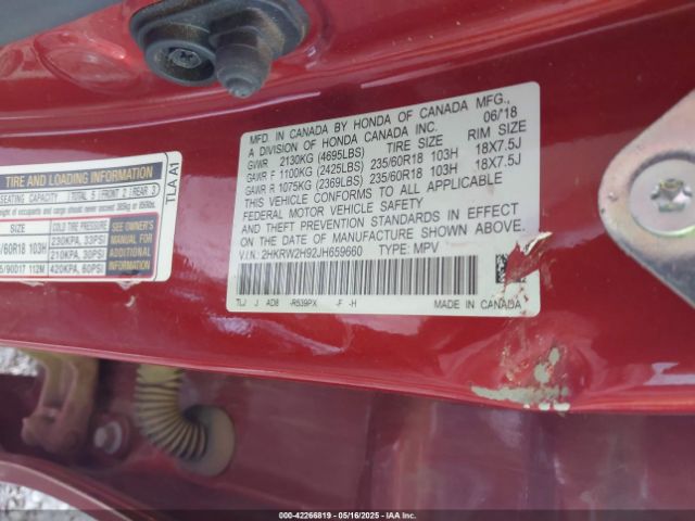 2HKRW2H92JH659660 Honda Cr-v Touring