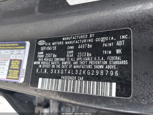 5XXGT4L32KG298796 KIA Optima S