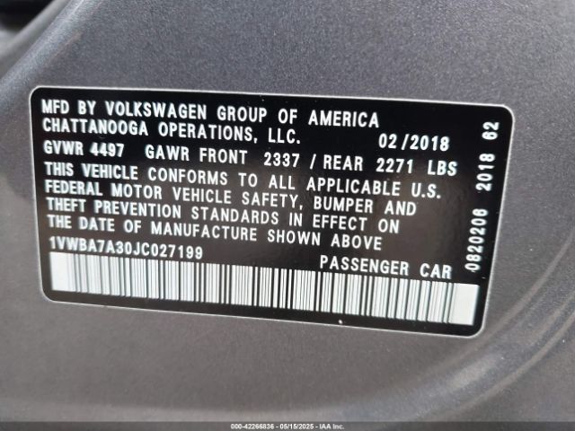 1VWBA7A30JC027199 Volkswagen Passat 2.0t Se