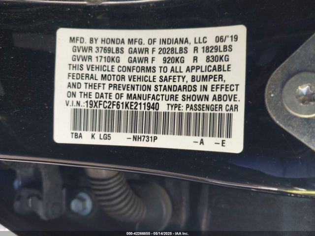 19XFC2F61KE211940 Honda Civic Lx