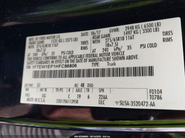1FTEW1EP1HFC86806 Ford 2.7l-4v
