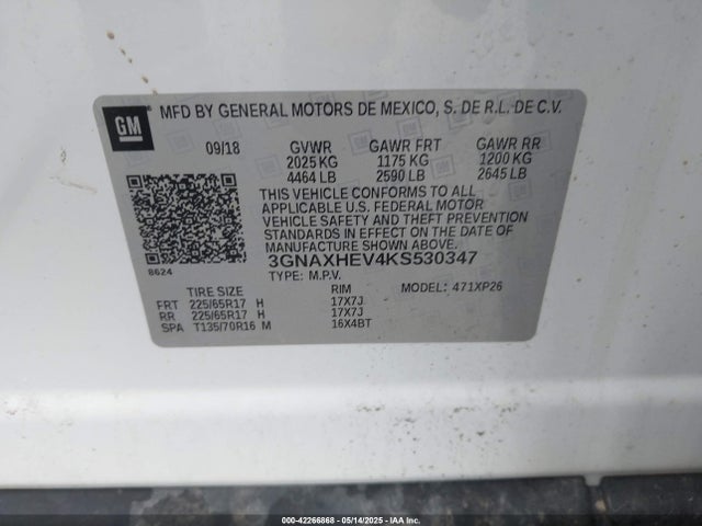 3GNAXHEV4KS530347 Chevrolet EQUINOX LS