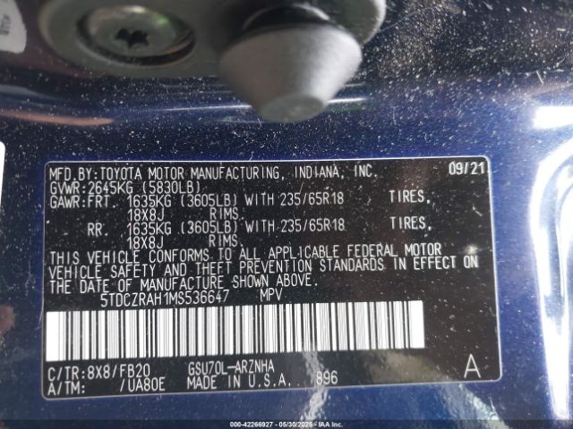 2021 TOYOTA HIGHLANDER 5TDCZRAH1MS536647 Photo 8