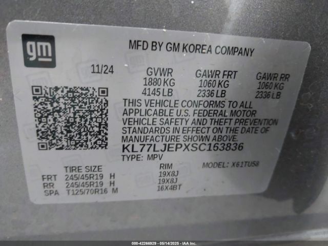 KL77LJEPXSC163836 Chevrolet Trax Fwd 2rs