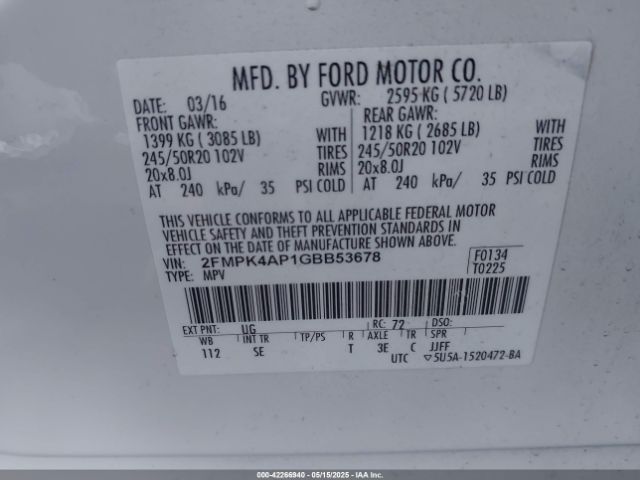 2FMPK4AP1GBB53678 Ford EDGE SPORT