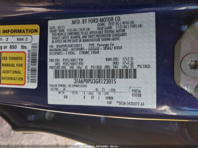 3FA6P0PU3GR123015 Ford Fusion Energi Se Luxury