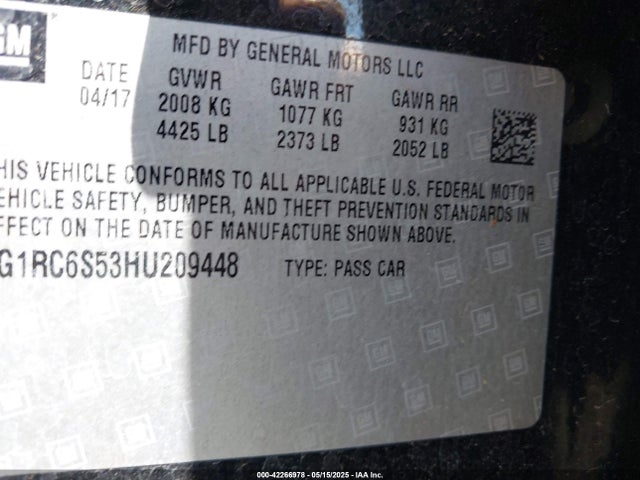 1G1RC6S53HU209448 Chevrolet VOLT LT