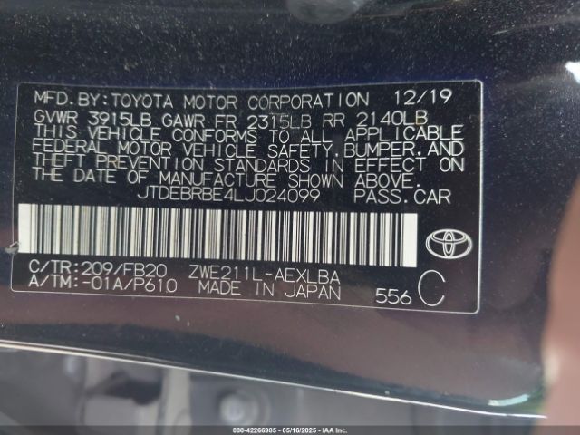 JTDEBRBE4LJ024099 Toyota 2zr-fxe, 1nm