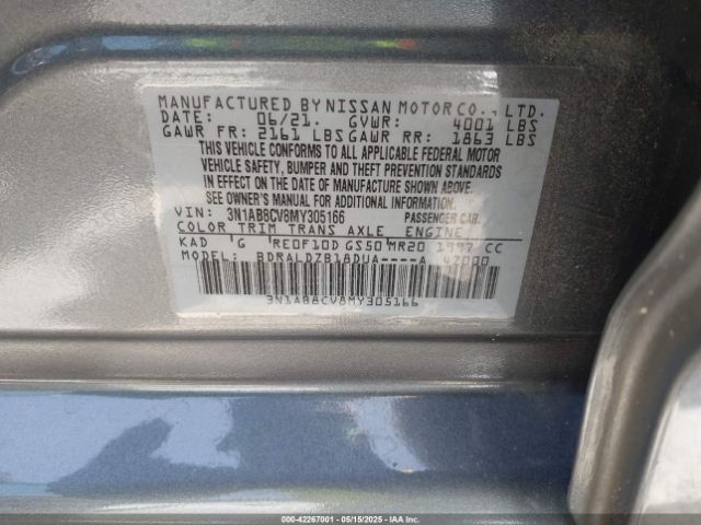 3N1AB8CV8MY305166 Nissan Sentra Sv Xtronic Cvt