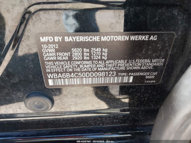 2013 BMW 650I GRAN COUPE WBA6B4C50DD098123 Photo 8