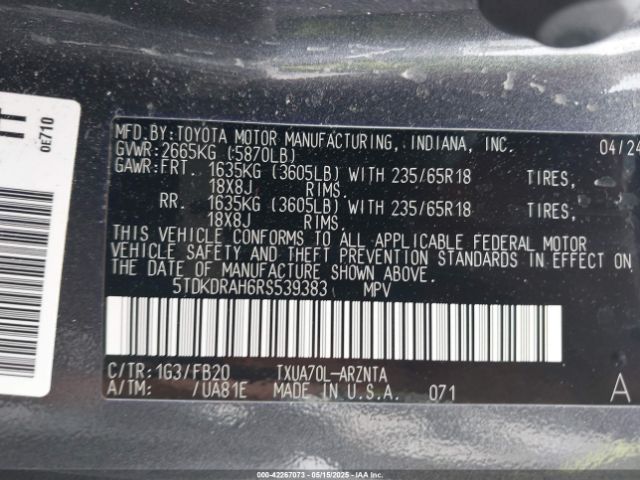 5TDKDRAH6RS539383 Toyota Highlander Le