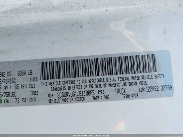 3C6URVJG1JE119885 RAM Promaster 3500 Cargo Van High Roof 159 Wb Ext