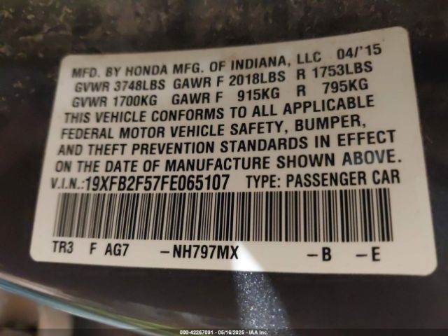 19XFB2F57FE065107 Honda r18z1
