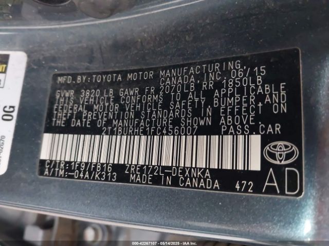 2T1BURHE1FC456007 Toyota COROLLA LE