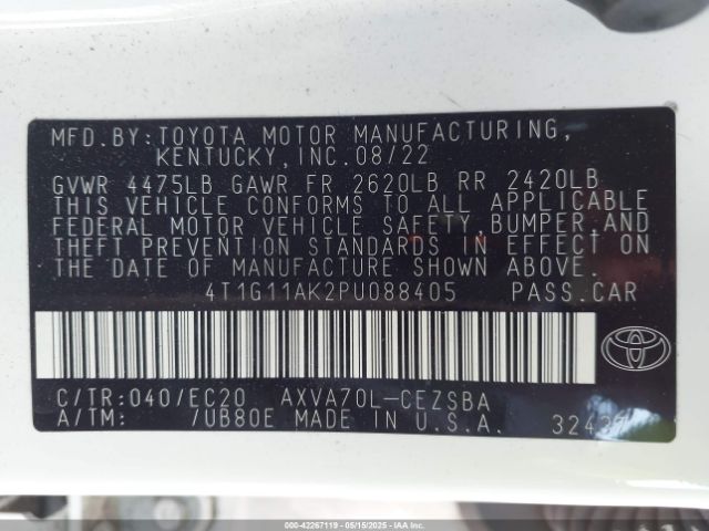 4T1G11AK2PU088405 Toyota Camry Se Nightshade Edition
