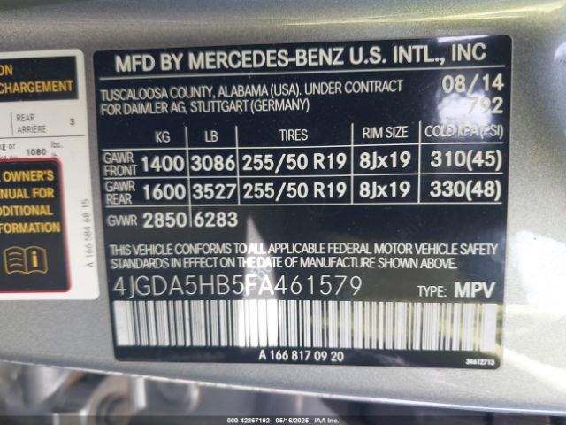 4JGDA5HB5FA461579 Mercedes-Benz Ml 350 4matic