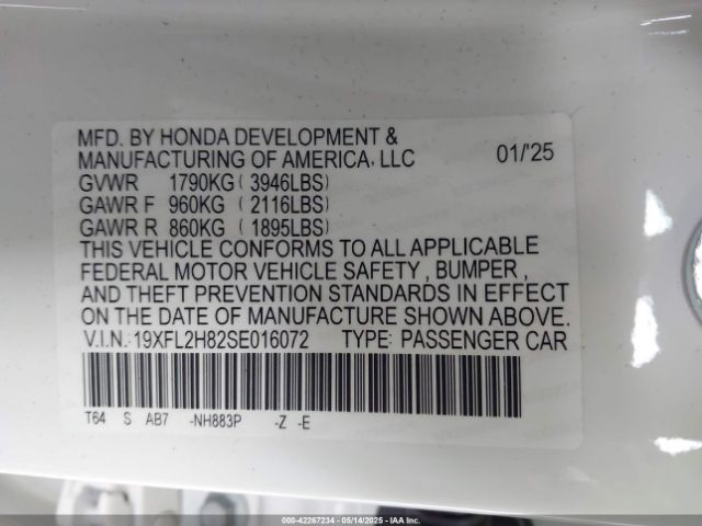 19XFL2H82SE016072 Honda k20c9