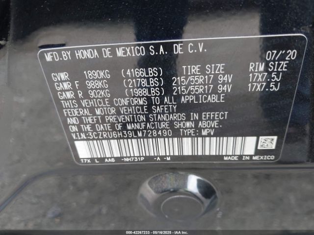 3CZRU6H39LM728490 Honda r18z9