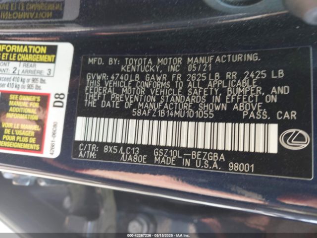2021 LEXUS ES 350 58AFZ1B14MU101055 Photo 8