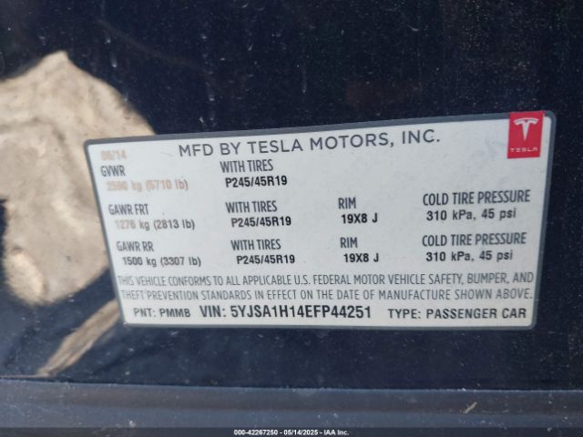 2014 TESLA MODEL S 5YJSA1H14EFP44251 Photo 8