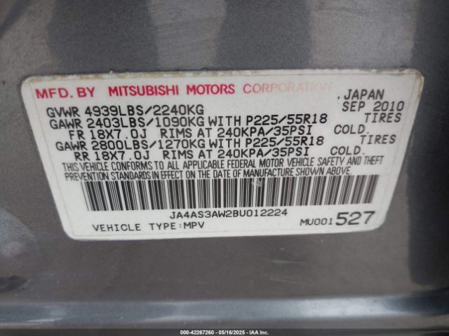 2011 MITSUBISHI OUTLANDER JA4AS3AW2BU012224 Photo 8