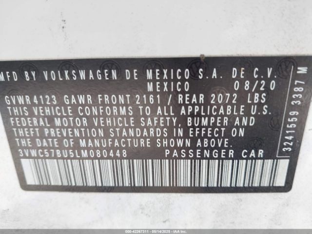 3VWC57BU5LM080448 Volkswagen Jetta 1.4t R-line/1.4t S/1.4t Se