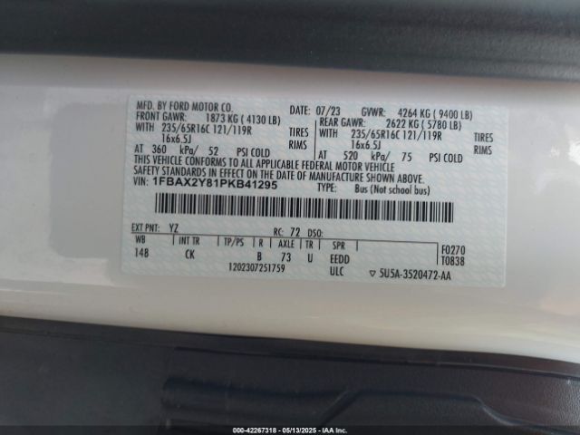 1FBAX2Y81PKB41295 Ford Transit-350 Passenger Van Xlt