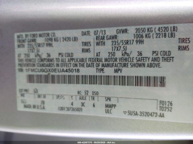 1FMCU0GX0EUA45018 Ford ESCAPE SE