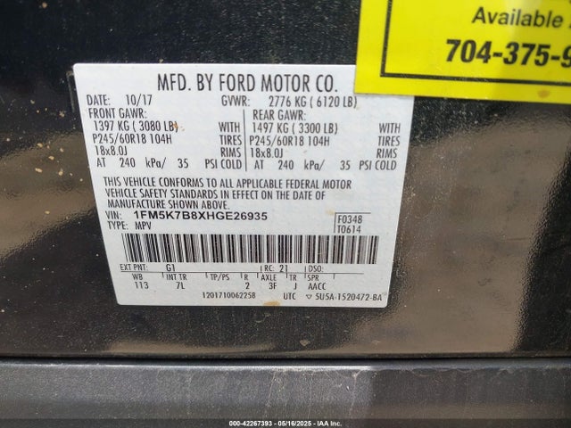 1FM5K7B8XHGE26935 Ford Explorer