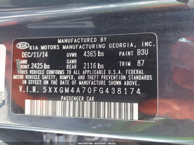 5XXGM4A70FG438174 KIA dohc gdi theta ii