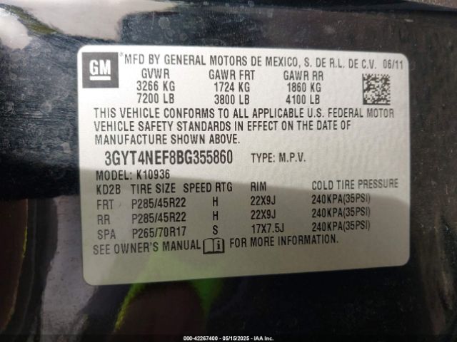 2011 CADILLAC ESCALADE EXT 3GYT4NEF8BG355860 Photo 8