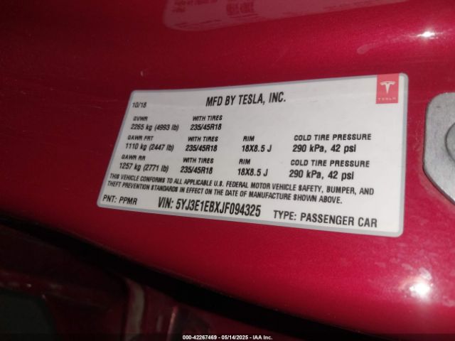 2018 TESLA MODEL 3 5YJ3E1EBXJF094325 Photo 8