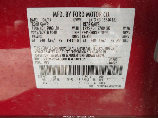 2FMPK4J98HBC30131 Ford EDGE SEL