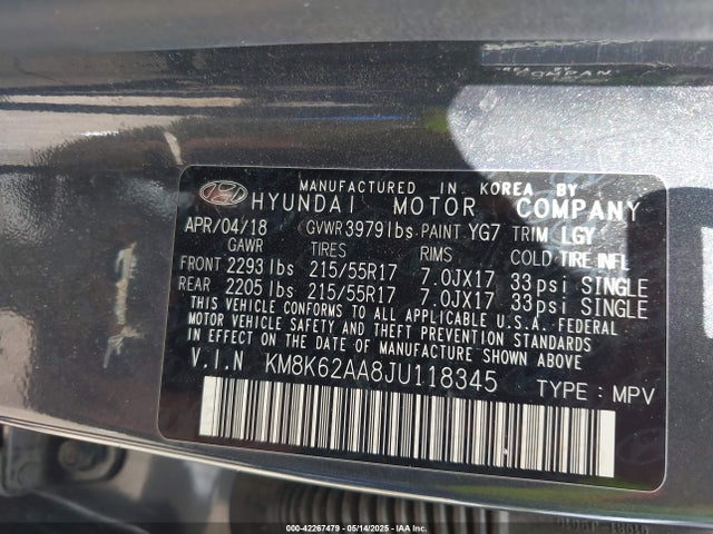 KM8K62AA8JU118345 Hyundai Kona Sel