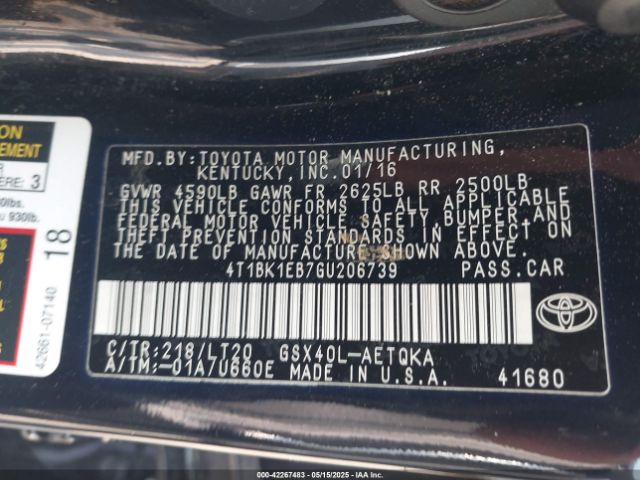 4T1BK1EB7GU206739 Toyota Avalon Touring