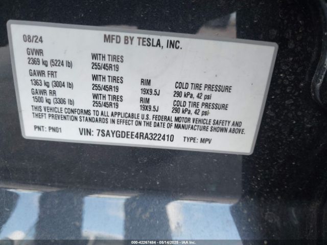 7SAYGDEE4RA322410 Tesla Model Y