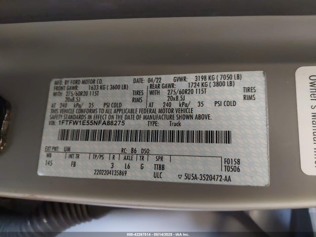 Ford 5.0l-4v 2022 1FTFW1E55NFA88275 Image 9