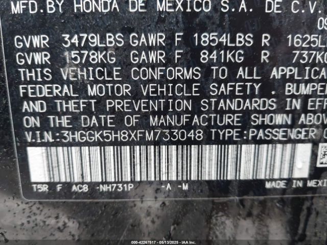 3HGGK5H8XFM733048 Honda Fit Ex/exl