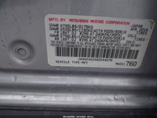 JA4AZ3A33GZ044076 Mitsubishi Outlander Sel