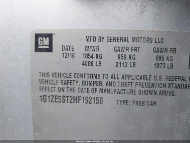 1G1ZE5ST2HF192150 Chevrolet MALIBU 1LT