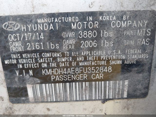 KMHDH4AE8FU352848 Hyundai ELANTRA SE