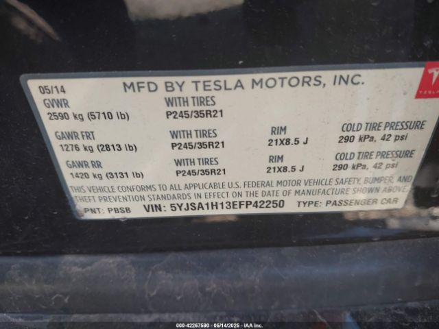 5YJSA1H13EFP42250 Tesla Model S P85