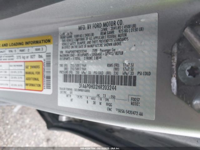 2017 FORD FUSION 3FA6P0HD2HR203244 Photo 8