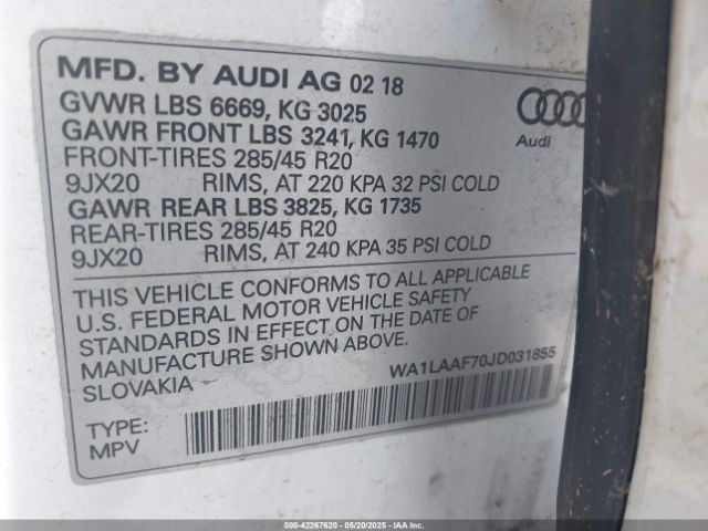 WA1LAAF70JD031855 Audi Q7 3.0t Premium
