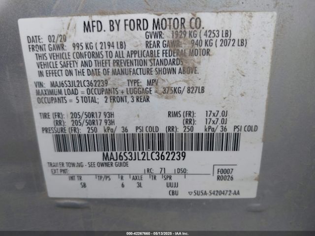 MAJ6S3JL2LC362239 Ford Ecosport Ses