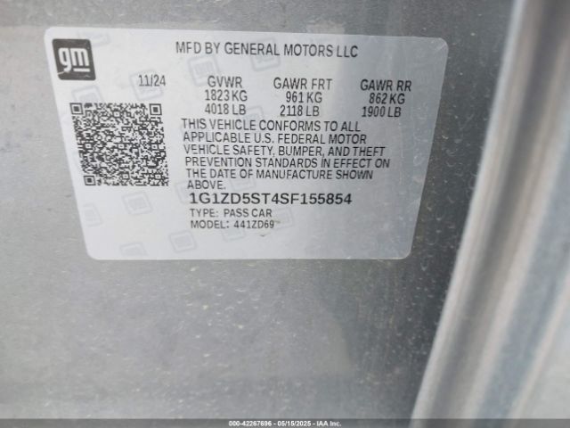 1G1ZD5ST4SF155854 Chevrolet Malibu Fwd 1lt